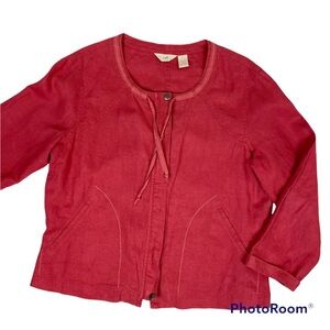 J. JILL RED Linen Lightweight Zip-Up Jacket Top Size Medium